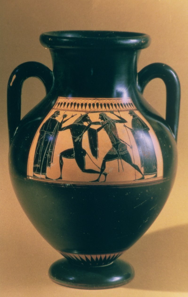 العلية السوداء الشكل أمفورا تصور ثيسيوس والمينوتور ، c.540-30 قبل الميلاد (آنية فخارية) بواسطة اليونانية