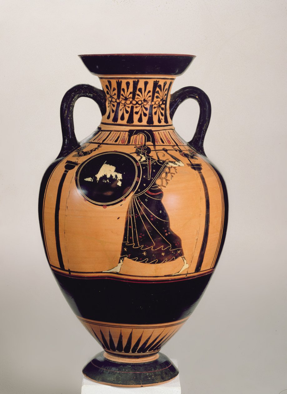 العلية السوداء الشكل Pseudo-Panathenaic Amphora ، c.500 قبل الميلاد (خزفي) (لمزيد من التفاصيل ، انظر 293754) بواسطة اليونانية