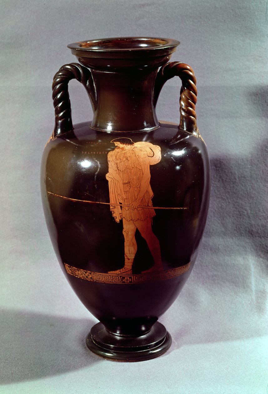 أمفورا العلية ذات الشكل الأحمر التي تصور Euphorbos والرضيع أوديب ، من Vulci ، c.450 قبل الميلاد (خزفي) بواسطة اليونانية