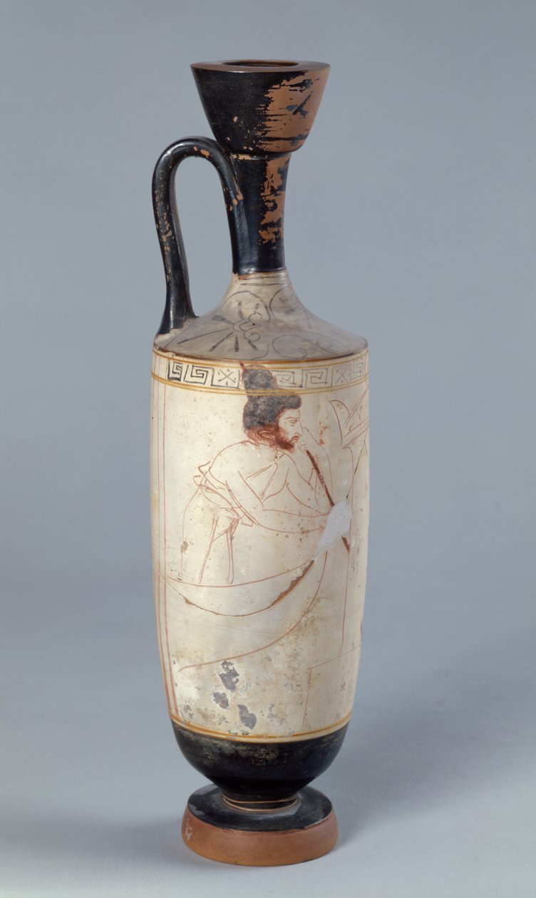 العلية lekythos الأرض البيضاء التي تصور Charon ، المعدية العالم السفلي تلقي روح شخص ميت ، c.420 قبل الميلاد (الفخار) بواسطة اليونانية