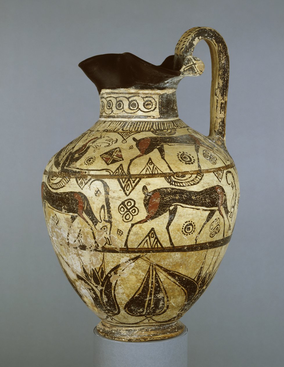 الماعز البري الروديان الأوسط نمط oinochoe ، من رودس ، c.600 قبل الميلاد (سيراميك) بواسطة اليونانية