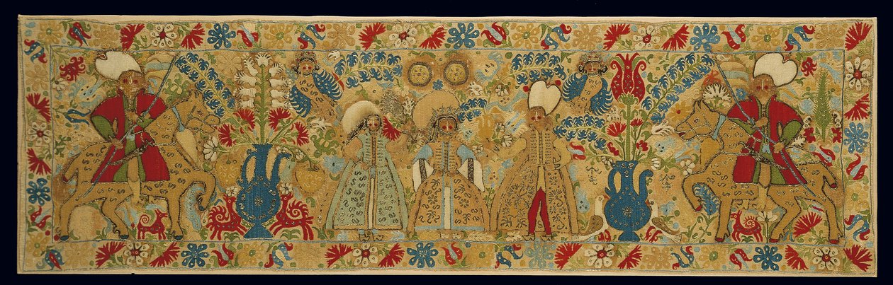غطاء وسادة عرائس من يوانينا ، ايبيروس (كتان بخيوط معدنية حريرية و فضية) بواسطة المدرسة اليونانية