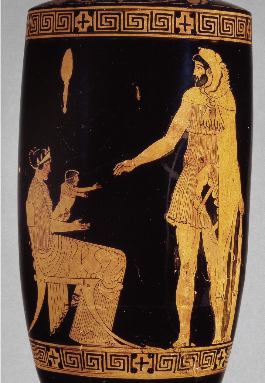 العلية lekythos ذات الشكل الأحمر تصور تفاصيل سيراميك Herakles من 100581 بواسطة اليونانية