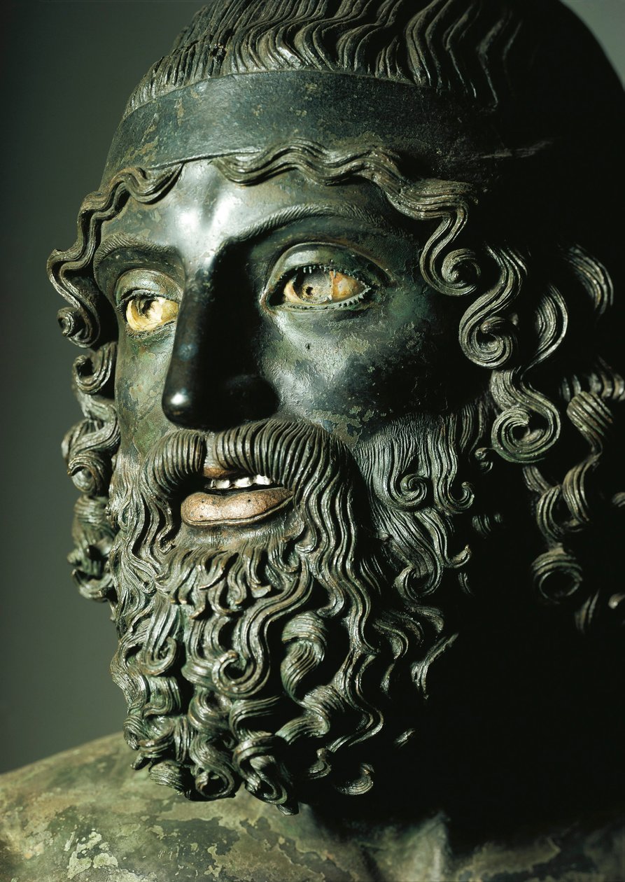 Detail of the head of Statue A or the Younger of the Riace Bronzes (bronze) BC بواسطة اليونانية