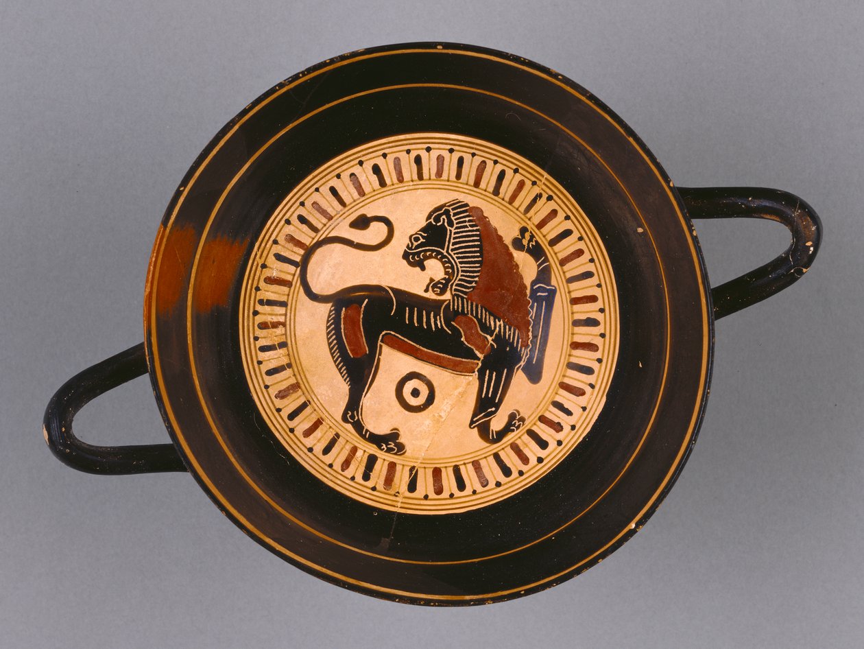 لاكونيان أسود الشكل Kylix المنسوب إلى رسام هانت ، c.540 قبل الميلاد (الطين) بواسطة اليونانية
