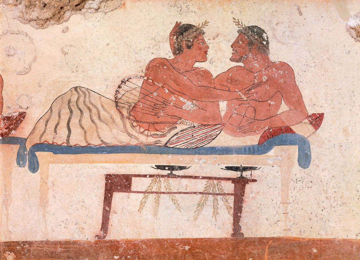 Symposium scene (detail), c.480-490 BC (fresco) بواسطة اليونانية
