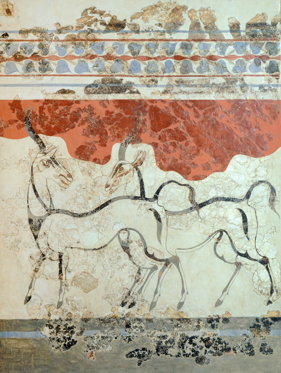 الظباء ، أكروتيري في الهواء الطلق ، ثيرا (اليوم سانتوريني) ، اليونان ، حضارة مينوان بواسطة المدرسة اليونانية