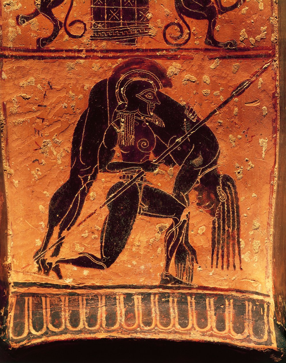 Black-figure pottery, Francois vase, Attic volute krater signed by the potter Ergotimos and the painter Kleitias, detail, Ajax Telamon carrying Achilles