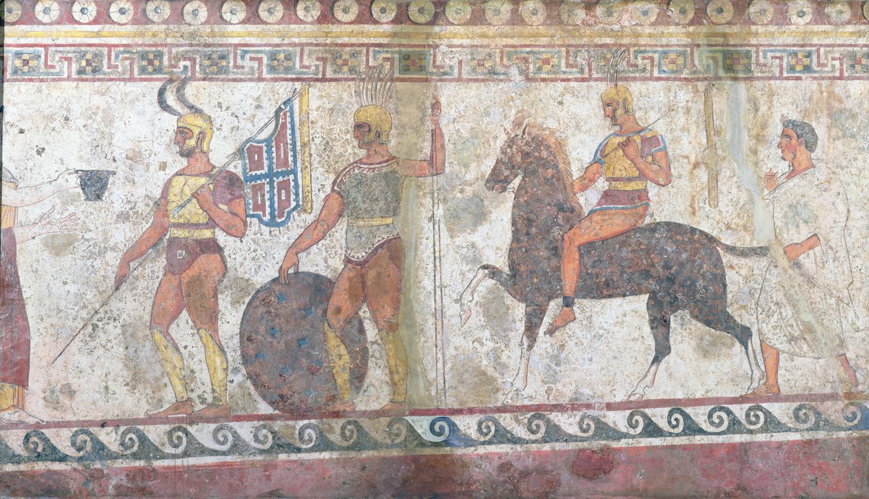 جنود المشاة وسلاح الفرسان ، رسم قبر من Paestum (انظر أيضًا 186246) بواسطة المدرسة اليونانية