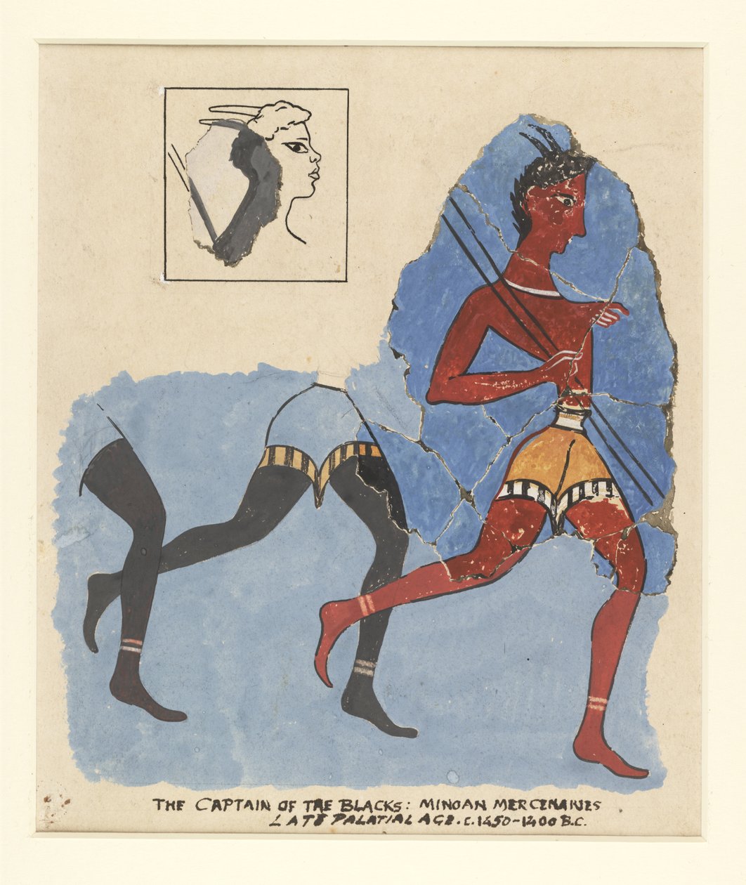 أجزاء من لوحة جدارية من كنوسوس ، مع ترميمات حديثة ؛ الجنود الفارين ، 1450-1400 ق بواسطة المدرسة اليونانية