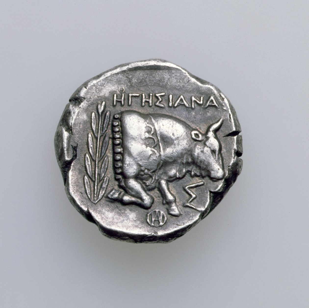 Tetradrachm من ساموس ، إيونيا ، تصور ثورًا ، c.390 قبل الميلاد (عكسي) (فضي) (للوجه المقابل انظر 168076) بواسطة المدرسة اليونانية