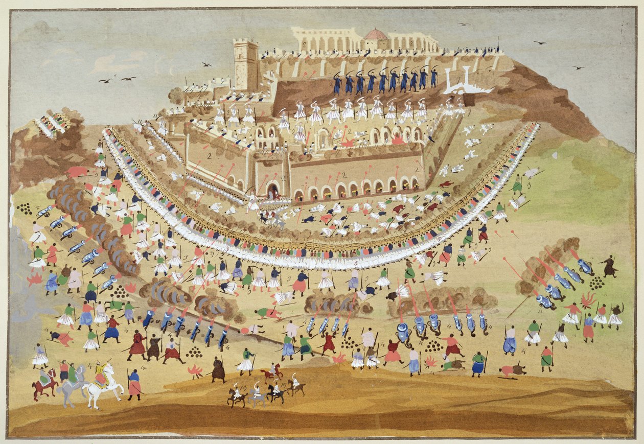 حصار أثينا عام 1827 ، من التاريخ التصويري لحرب الاستقلال اليونانية بواسطة المدرسة اليونانية