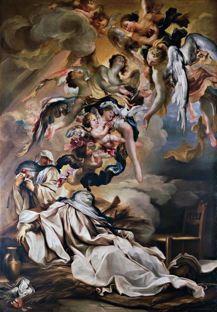 وفاة القديس سكولاستيكا ، بقلم غريغوريو دي فيراري (1644-1726) ، كنيسة القديس ستيفن ، جنوة ، ليغوريا ، إيطاليا بواسطة جريجوريو ديفيراري