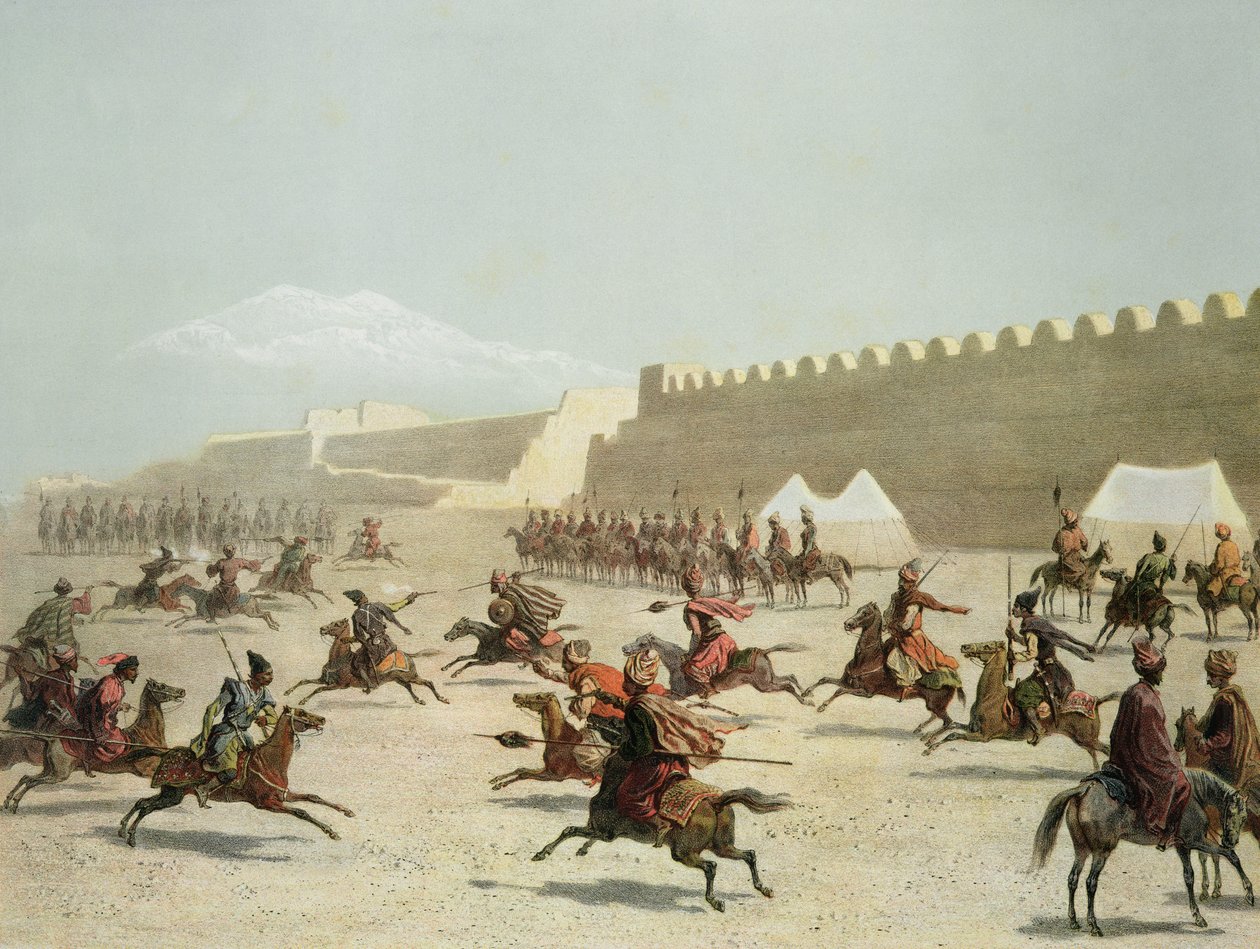 المحاربون الكرديون والتتاريون في سدار آبات ، أرمينيا ، اللوحة 15 من كتاب عن القوقاز ورايو وجاكوت ، نشره ألفريد ليون ليميرسييه ، باريس ، 1847 بواسطة غريغوري جريجوريفيتش جاجارين