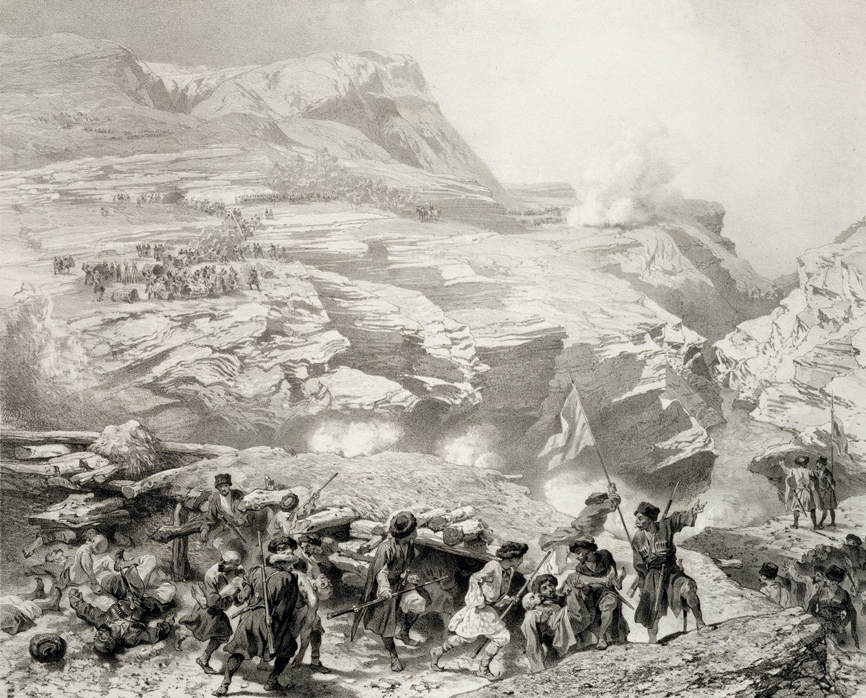 ممر Soulak في Akhati ، داغستان ، اللوحة 61 من كتاب عن القوقاز ، محفور من قبل يوجين Ciceri (1813-1890) und Adolphe Jean-Baptiste Bayot (1810-66) نشره Alfred Leon Lemercier ، باريس ، 1847 (ليث بواسطة غريغوري جريجوريفيتش جاجارين