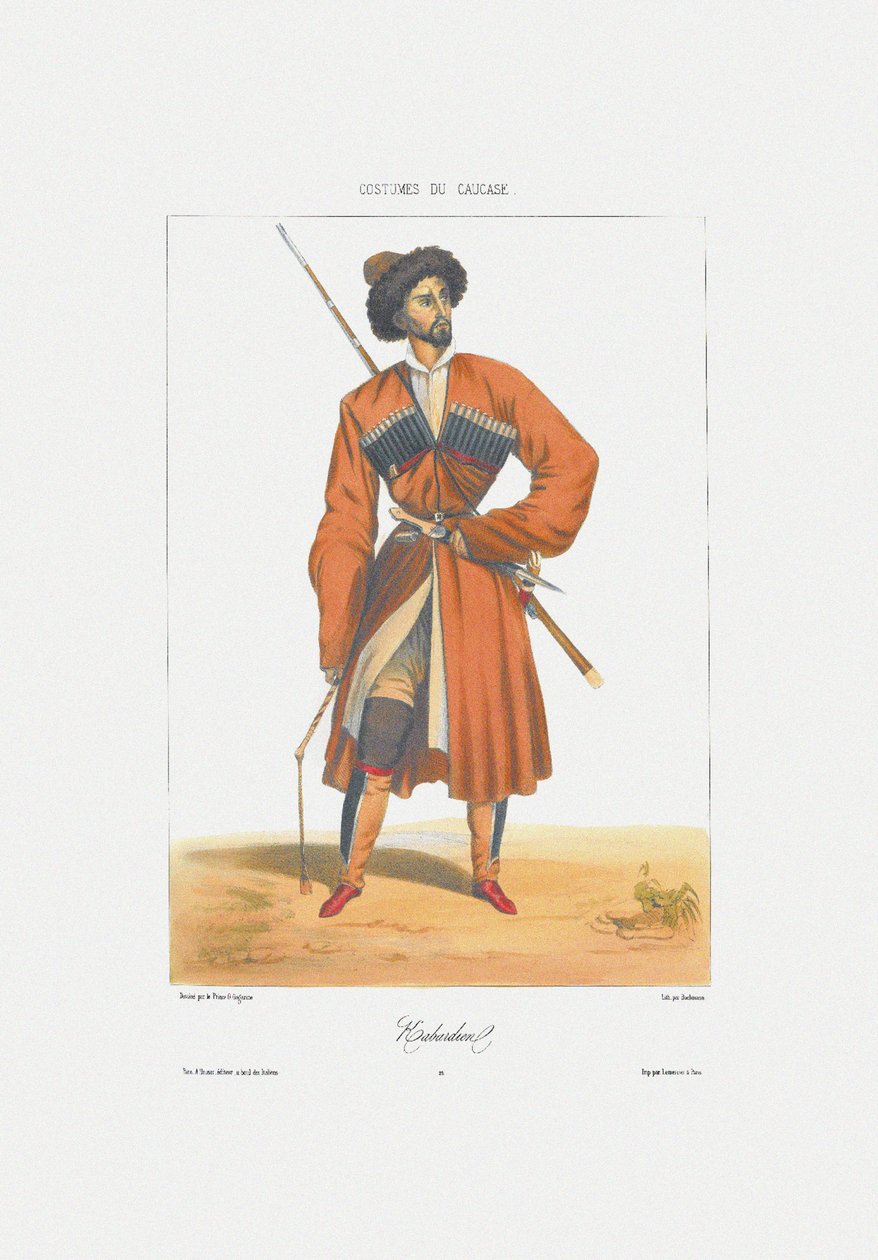 رجل كاباردين من: مشاهد ومناظر طبيعية ويموت وأزياء القوقاز ، 1840 بواسطة غريغوري جريجوريفيتش جاجارين
