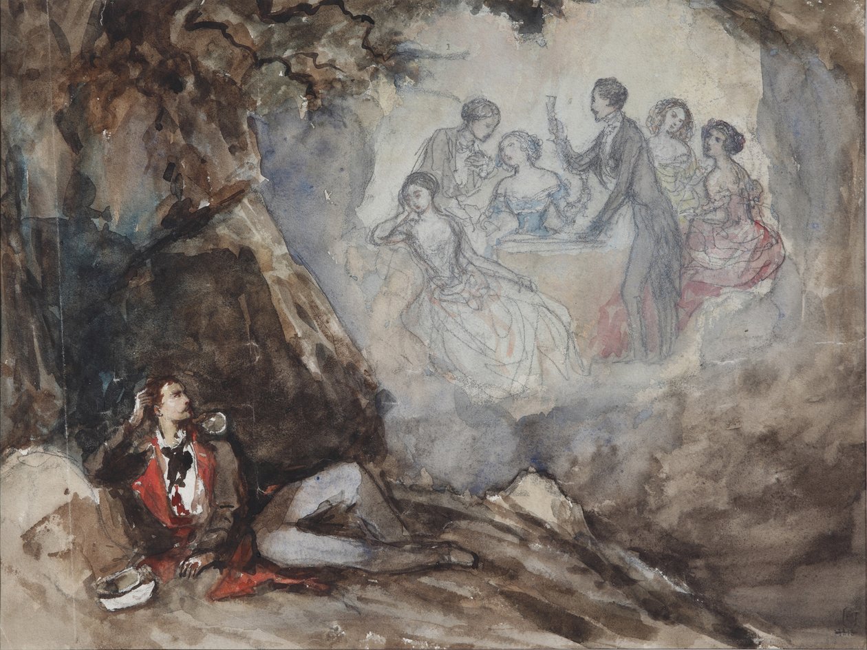 رسم توضيحي لقصيدة الحلم بواسطة M. Lermontov ، منتصف القرن التاسع عشر بواسطة غريغوري جريجوريفيتش جاجارين