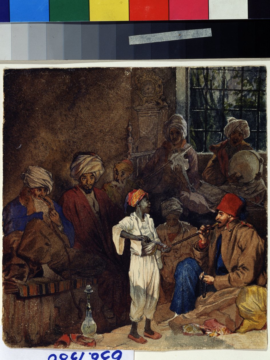 "" An Inn in Izmir in Turkey "(Coffee House in Smyrna) Watercolor بواسطة Grigori Gagarin (Gagarin) (1810-1893) 1835 State A. متحف بوشكين للفنون الجميلة ، موسكو بواسطة غريغوري جريجوريفيتش جاجارين