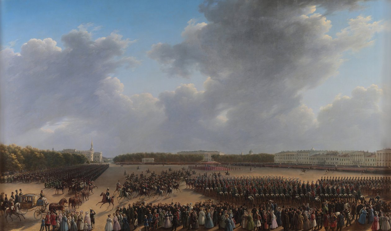 موكب يحتفل بنهاية العمل العسكري في مملكة بولندا في Tsaritsa Meadow في سان بطرسبرج في 6 أكتوبر 1831 بواسطة 