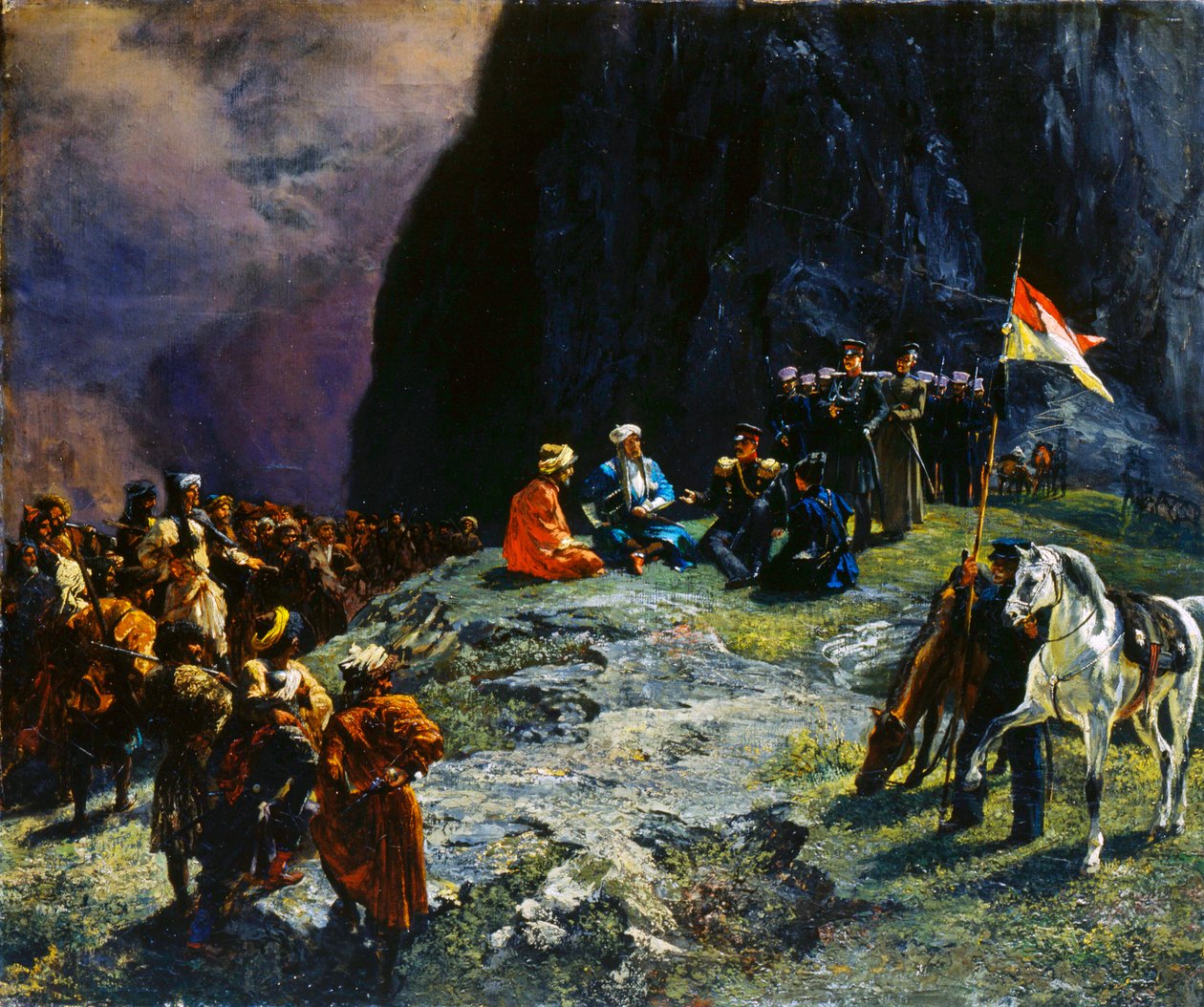 لقاء اللواء كلوك فون كلوغيناو والإمام شامل عام 1837 ، 1849. بواسطة غريغوري غاغارين