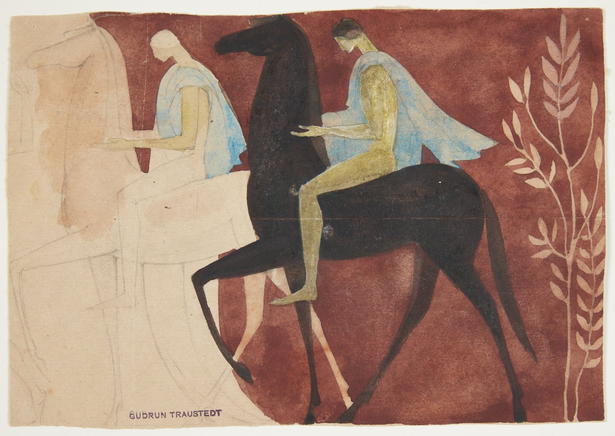 شابان على ظهور الخيل. زخرفة غرفة السحب بواسطة جودرون تراستيدت