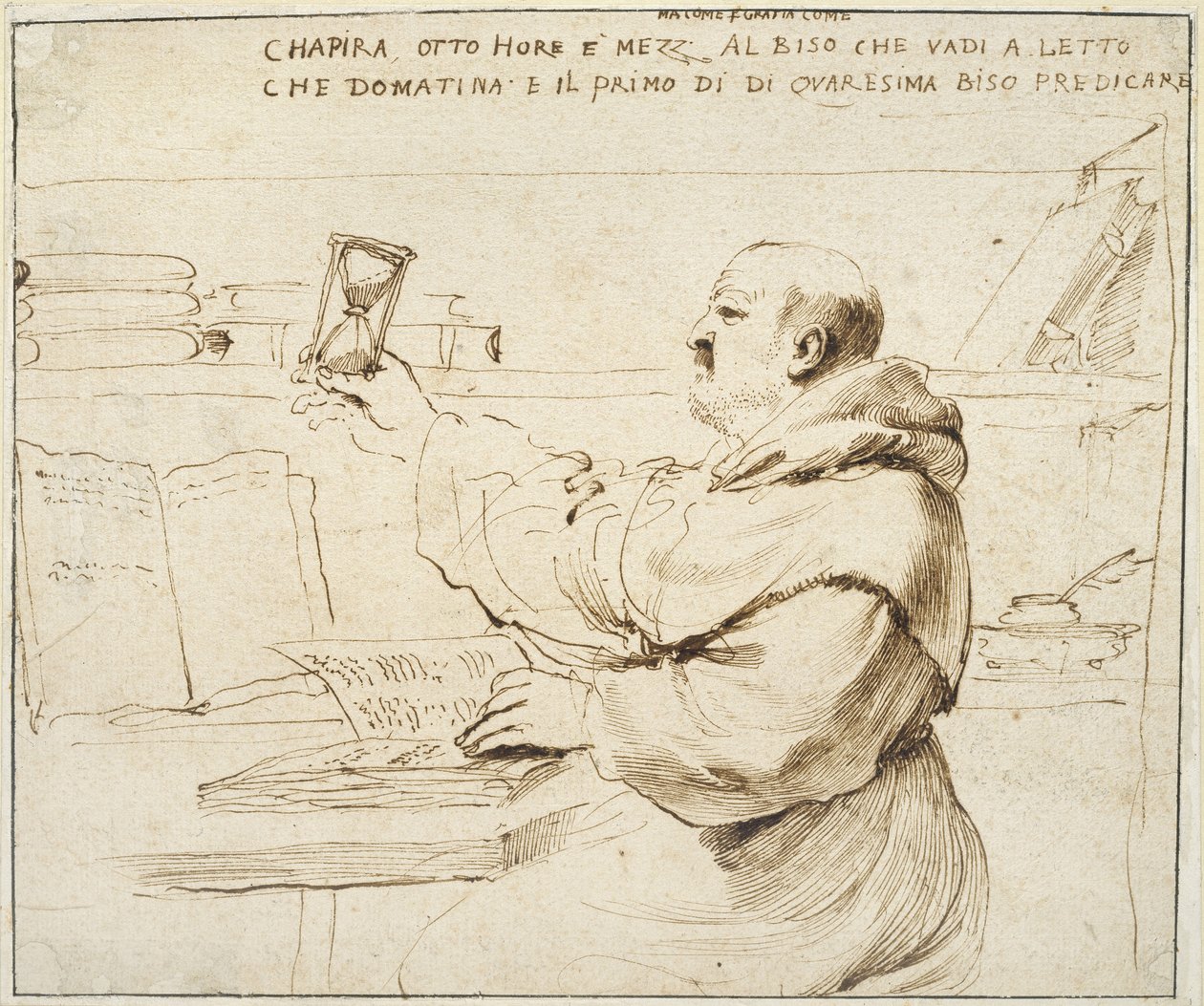 كاريكاتير Fra Bonaventura Bisi ، 1655 - 1659 (قلم وحبر بني على ورق أبيض فاتح) بواسطة جيوفاني فرانشيسكو باربيري (Il Guercino)