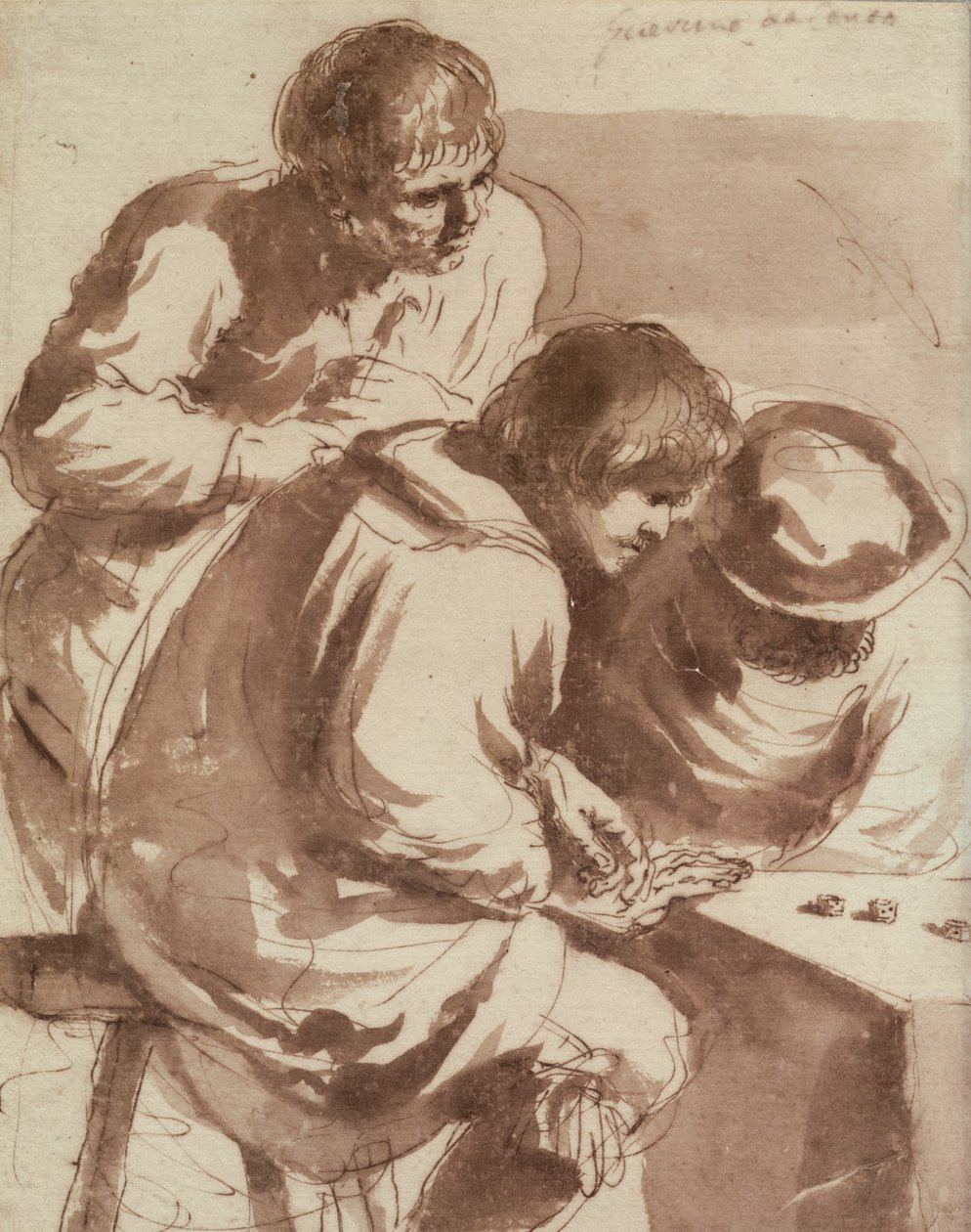 لاعبو النرد (قلم و حبر و غسيل على الورق) بواسطة جيوفاني فرانشيسكو باربيري (Il Guercino)