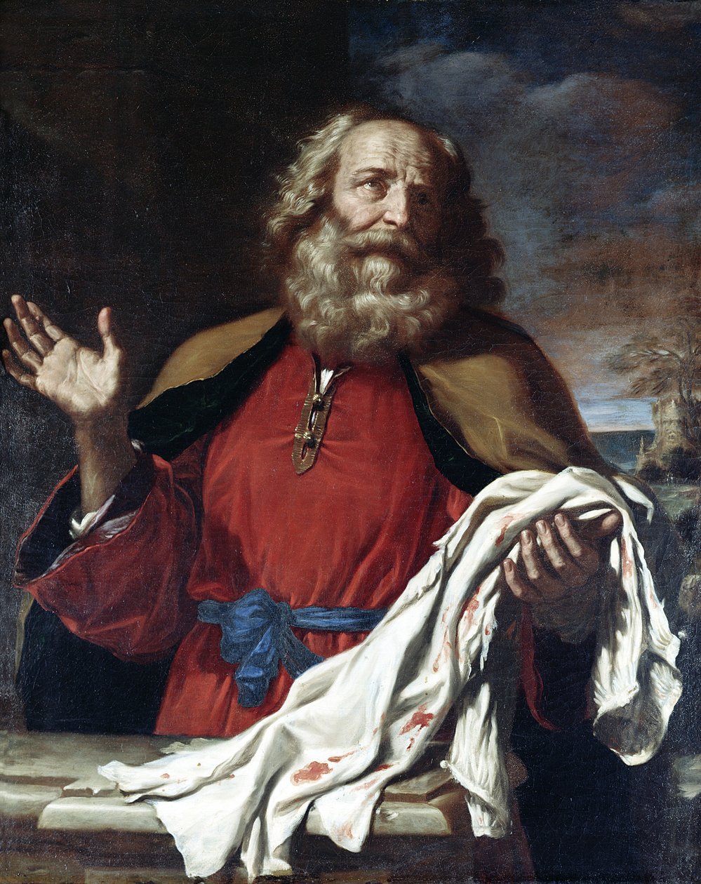 يعقوب يستقبل معطف يوسف بواسطة جيوفاني فرانشيسكو باربيري (Il Guercino)