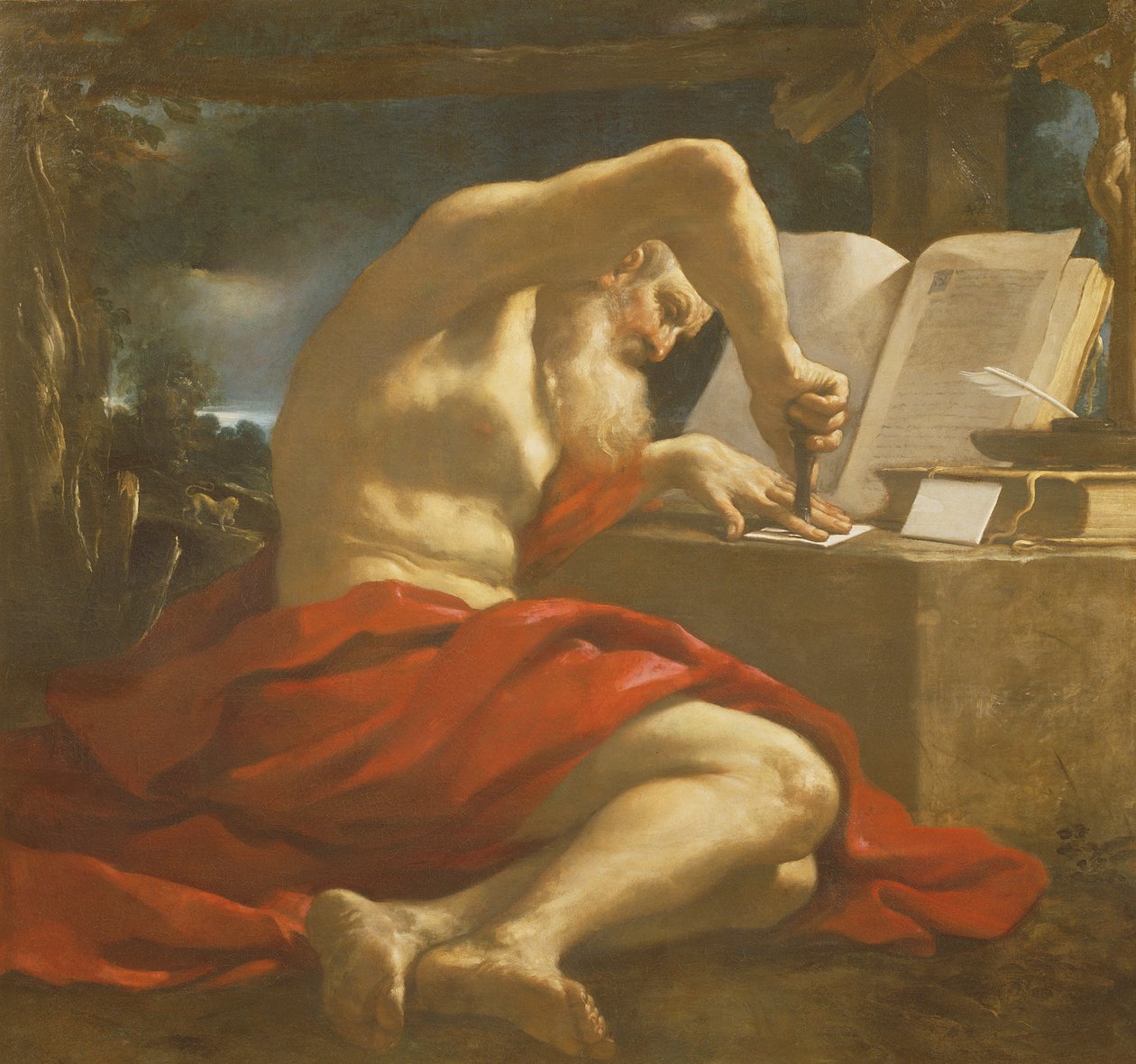 القديس جيروم يختم رسالة بواسطة جيوفاني فرانشيسكو باربيري (Il Guercino)