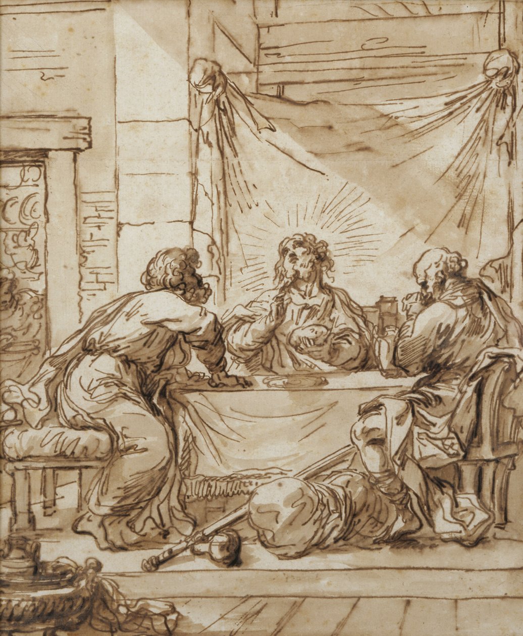 العشاء في عمواس (حبر على ورق) بواسطة جيوفاني فرانشيسكو باربيري (Il Guercino)