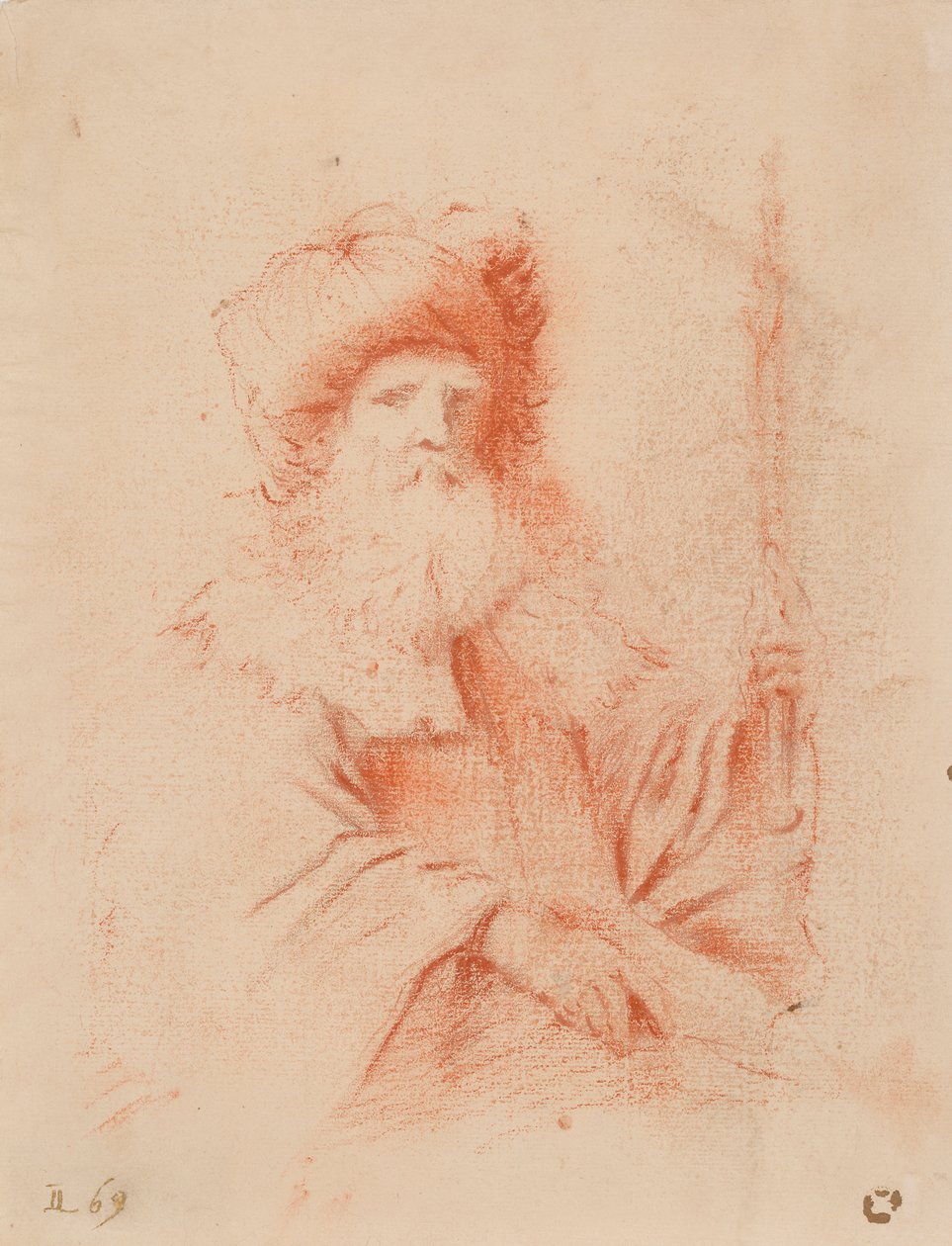رسم، بسبب، الرجل الملتحي، إلى داخل، العمامة (الطباشير الأحمر على ورق) بواسطة جويرسينو