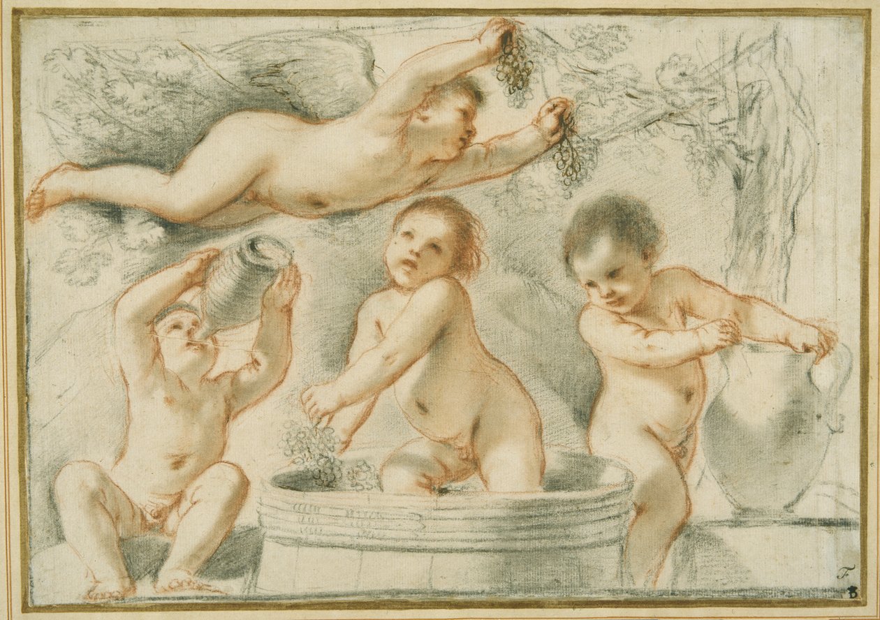 Allegory of wine making (red & black chalks with ink on paper) بواسطة جويرسينو