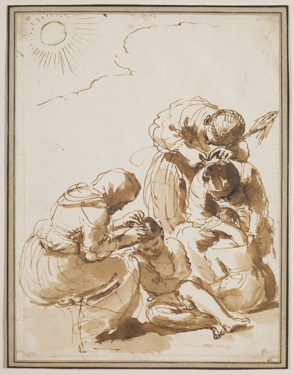 صيادو القملة، أوائل عام 1620 (قلم وحبر مع غسيل على ورق) بواسطة غيرسينو (1591-1666)