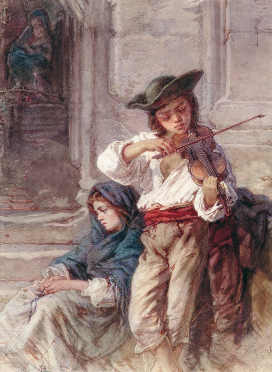 عازف الكمان الصغير ، 1880 (مرحاض على ورق) بواسطة جيدو باخ