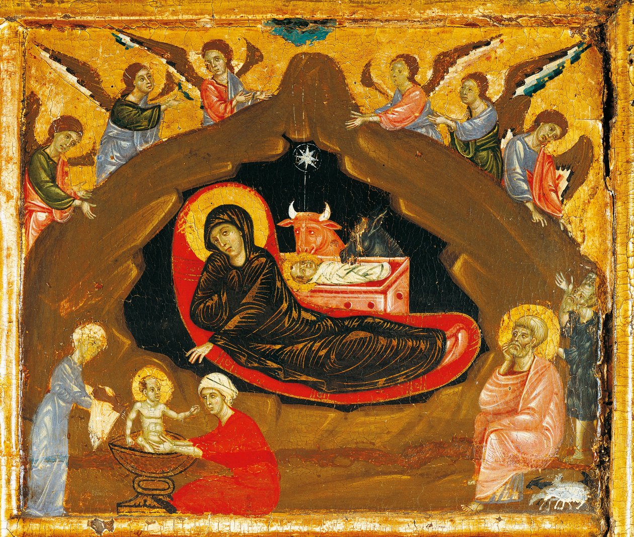 الميلاد ، تفاصيل من Antependium of St Peter متوجًا من Guido da Siena (حوالي 1250-1300) ، تمبرا وذهب على خشب بواسطة جويدو دا سيينا
