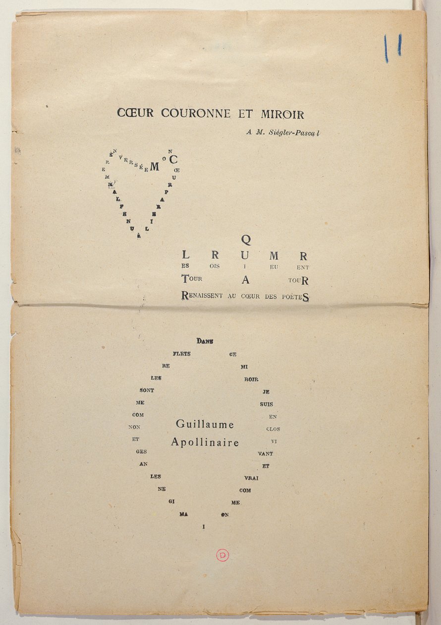 نسخة مُثبتة من صفحة من "Et Moi aussi Je Suis Peintre" ، 1914 (حبر على ورق) بواسطة غيوم أبولينير