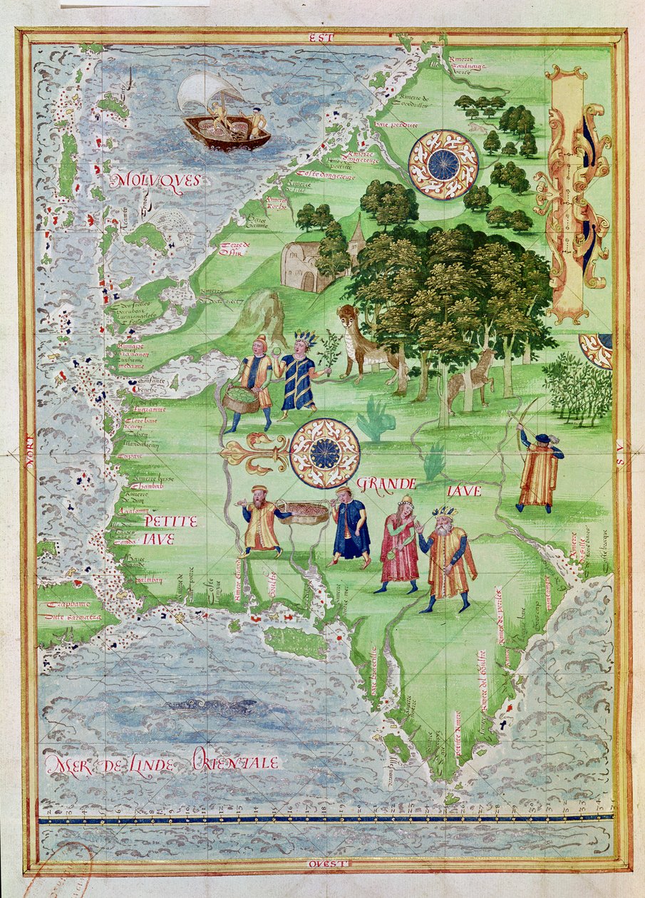 Fol.32v تجارة التوابل في المولوكاس ، من "Cosmographie Universelle" ، 1555 بواسطة غيوم لو تستو
