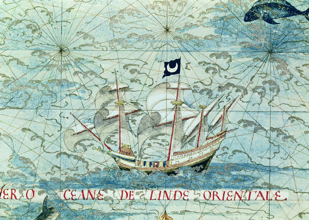 Fol.36v A Caravel ، من "Cosmographie Universelle" ، 1555 بواسطة غيوم لو تستو