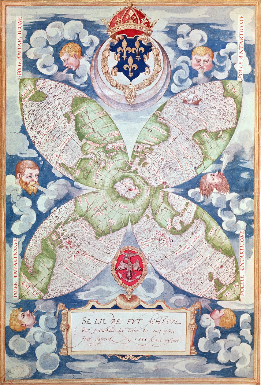 Fol.7v خريطة القطب الشمالي ، من "Cosmographie Universelle" ، 1555 بواسطة غيوم لو تستو
