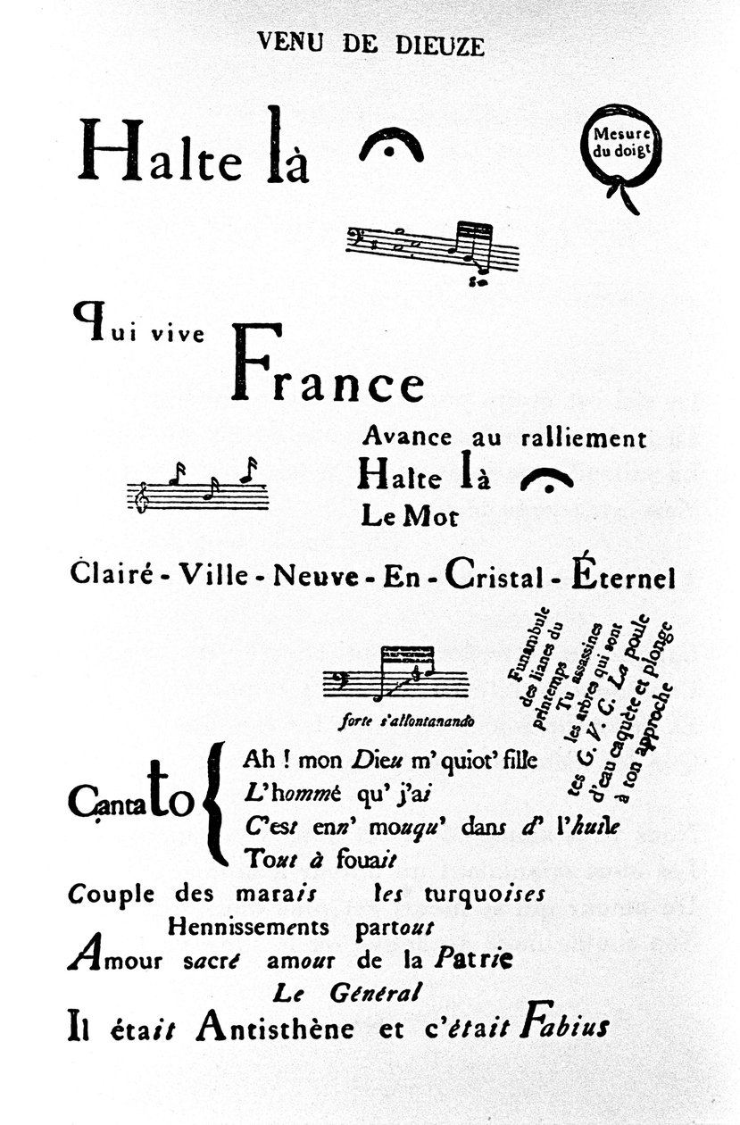 Calligram (rhebus) بواسطة Guillaume Apollinaire (1880-1918): "Come of Dieuze" بواسطة غيوم أبولينير