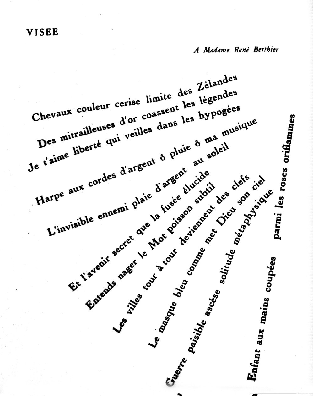 Calligram بواسطة Guillaume Apollinaire (1880-1918): "" Visee "" بواسطة غيوم أبولينير