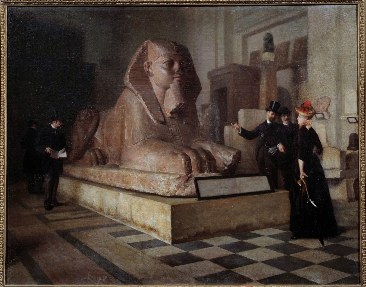 قاعة زوار اللوفر المصرية أمام تمثال أبو الهول. اللوحة التي رسمها غيوم لارو (1851-1935) بواسطة غيوم لارو
