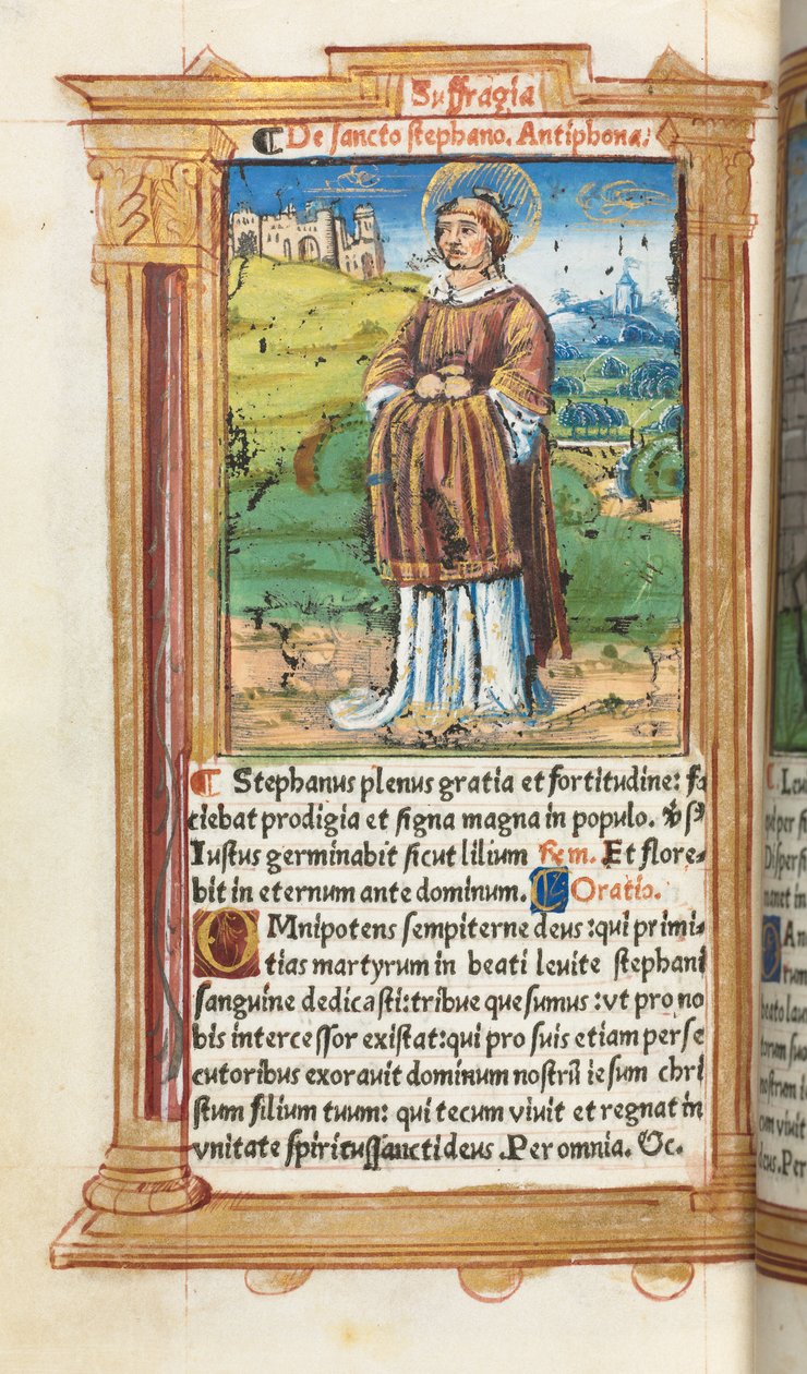 كتاب مطبوع لساعات استخدام روما: fol. 100v ، سانت ستيفن ، 1510. بواسطة غيوم لو روج