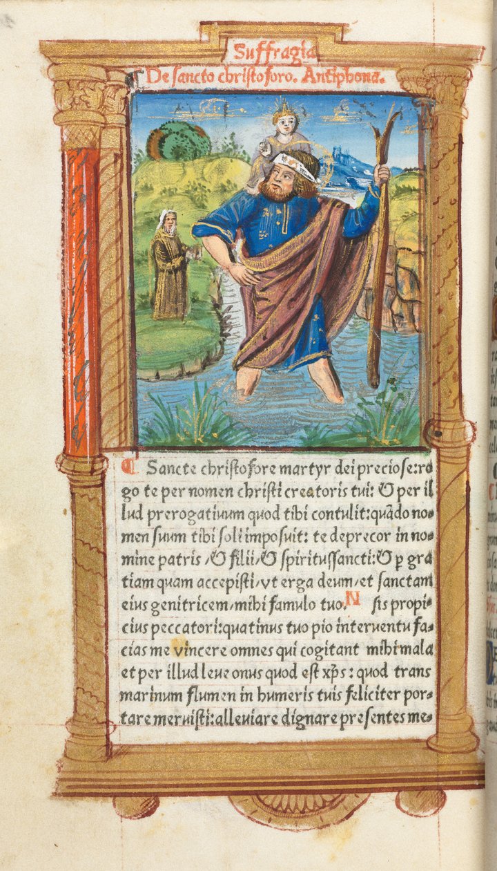كتاب مطبوع لساعات استخدام روما: fol. 101v ، سانت كريستوفر ، 1510. بواسطة غيوم لو روج