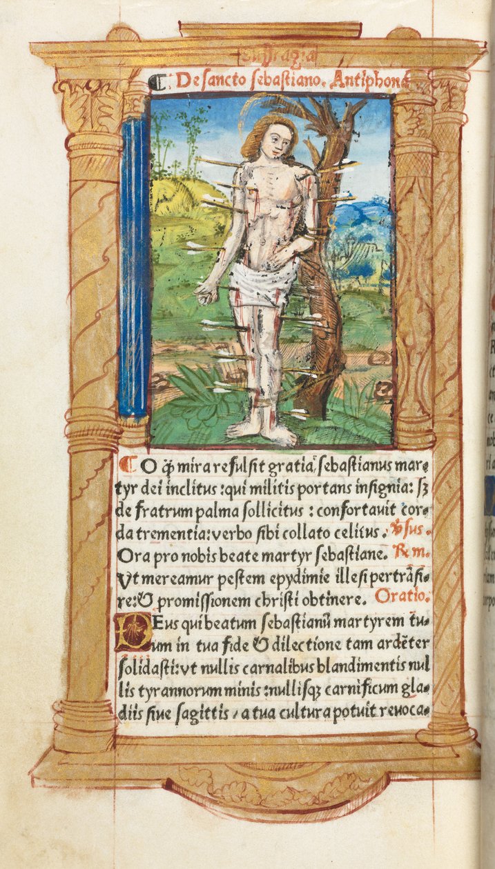 كتاب مطبوع لساعات استخدام روما: fol. 102v ، سانت سيباستيان ، 1510. بواسطة غيوم لو روج