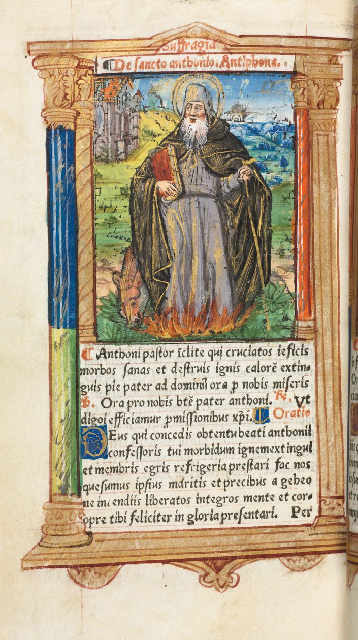 كتاب مطبوع لساعات استخدام روما: fol. 104v ، سانت أنتوني أبوت ، 1510. بواسطة غيوم لو روج
