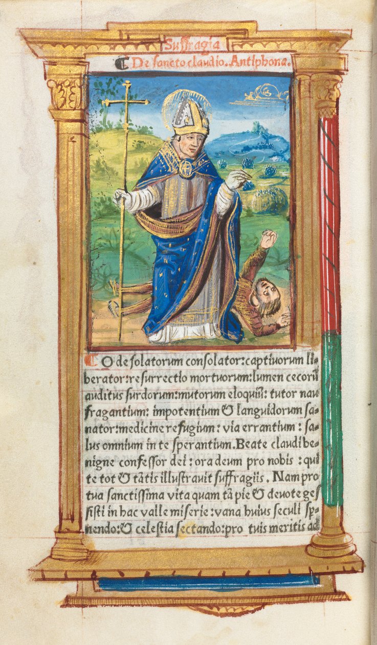 كتاب مطبوع لساعات استخدام روما: fol. 105v ، سانت كلود مثل الأسقف ، 1510. بواسطة غيوم لو روج