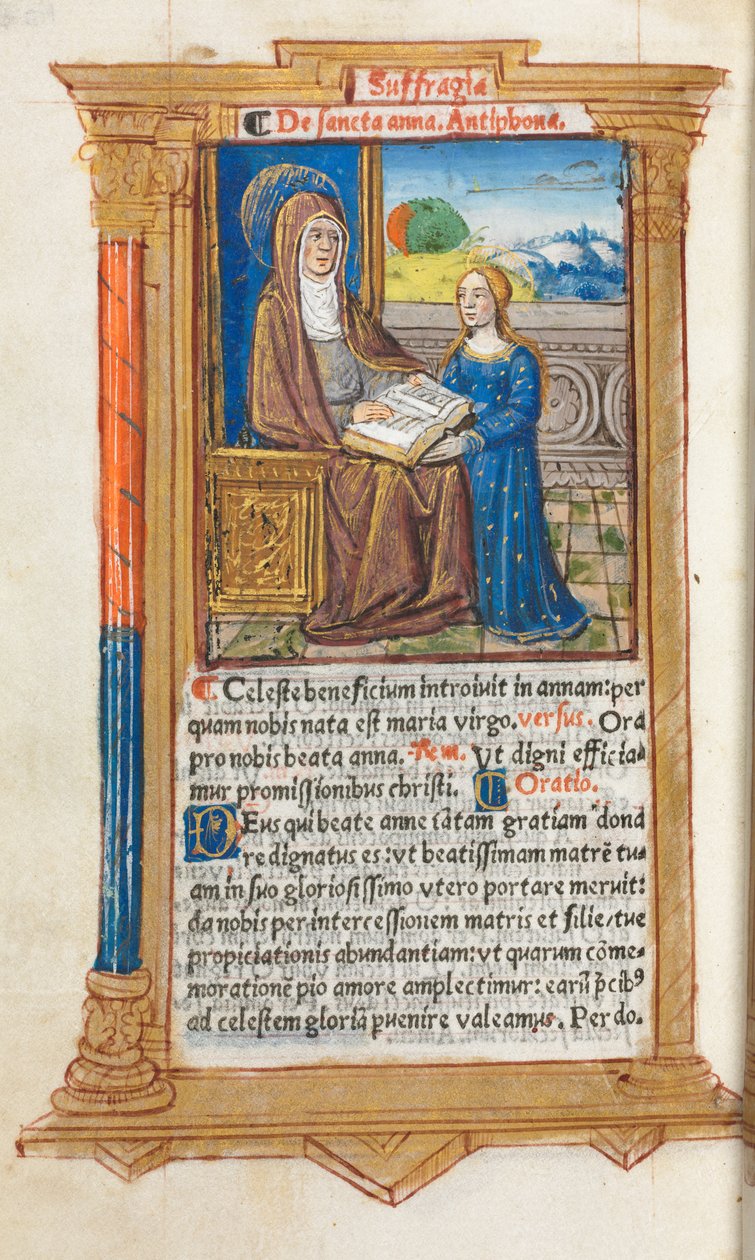 كتاب مطبوع لساعات استخدام روما: fol. 108v ، سانت آن ومريم العذراء ، 1510. بواسطة غيوم لو روج