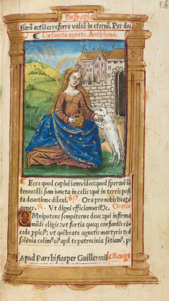 كتاب مطبوع لساعات استخدام روما: fol. 112 و ، سانت أغنيس ، 1510. بواسطة غيوم لو روج