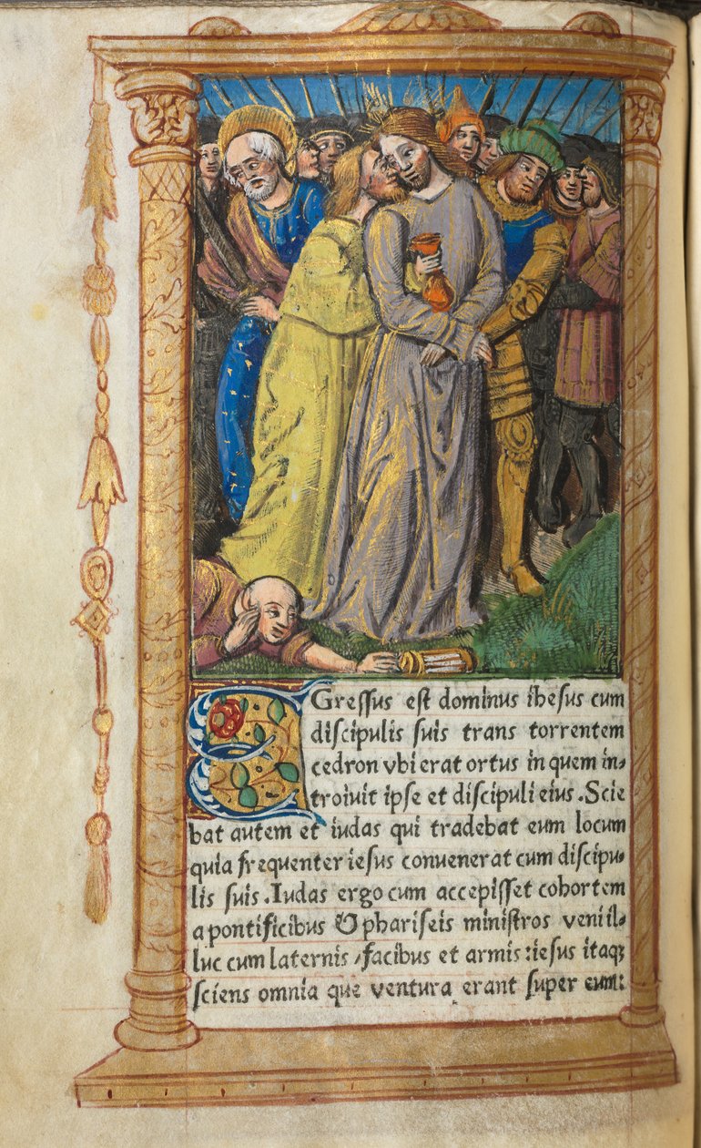 كتاب مطبوع لساعات استخدام روما: الورقة 20v ، المسيح في جثسيماني ، 1510. بواسطة غيوم لو روج